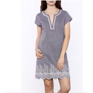 Mudpie Dress Blue White Medium M Embroidered Cotton Short Sleeve Shift NWT